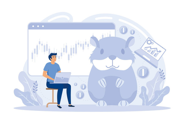 Manipulating market and control stocks with master power. Trading hamsters and sharks metaphor set. Fake data for business valuation flat vector modern illustration - Vector, Image