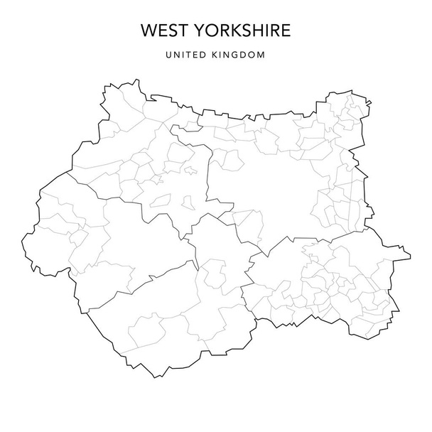 Διοικητικός Χάρτης του West Yorkshire με Νομαρχιακές, Μητροπολιτικές Περιοχές και Αστικές Ενορίες από το 2022 - Ηνωμένο Βασίλειο, Αγγλία - Vector Map - Διάνυσμα, εικόνα