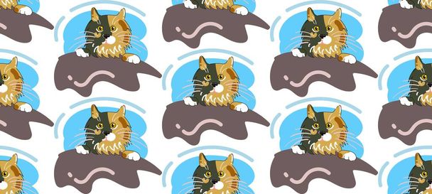 Απρόσκοπτα μοτίβα από αστείες γάτες σε κρεβάτια - Διάνυσμα, εικόνα