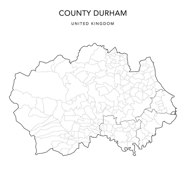 Verwaltungskarte der Grafschaft Durham mit Grafschaft, Einheitsbehörden und bürgerlichen Gemeinden ab 2022 - Großbritannien, England - Vector Map - Vektor, Bild