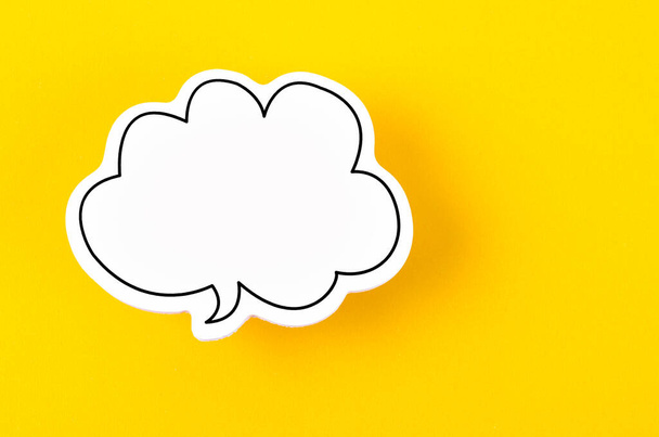 Speech bubble with copy space communication talking speaking concepts on yellow color background. - Fotografie, Obrázek