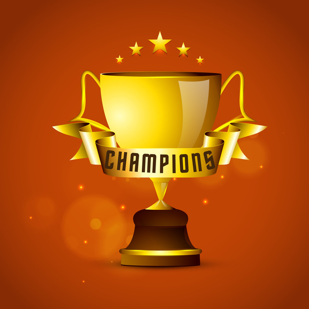 Golden winning cup with ribbon for Cricket. - Vector, Image