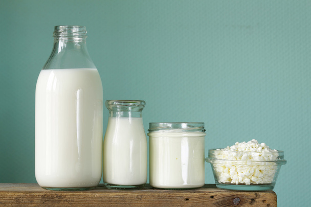 Assortment of dairy products (milk, cheese, sour cream, yogurt) - Photo, Image