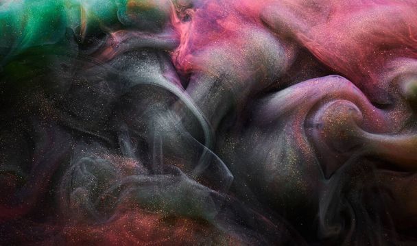 Multi colored sparkling abstract background, luxury dark gold smoke, acrylic paint underwater explosion, cosmic swirling ink - Valokuva, kuva