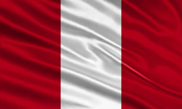 Projeto da bandeira do Peru. Acenando bandeira do Peru feita de cetim ou tecido de seda. Ilustração vetorial. - Vetor, Imagem