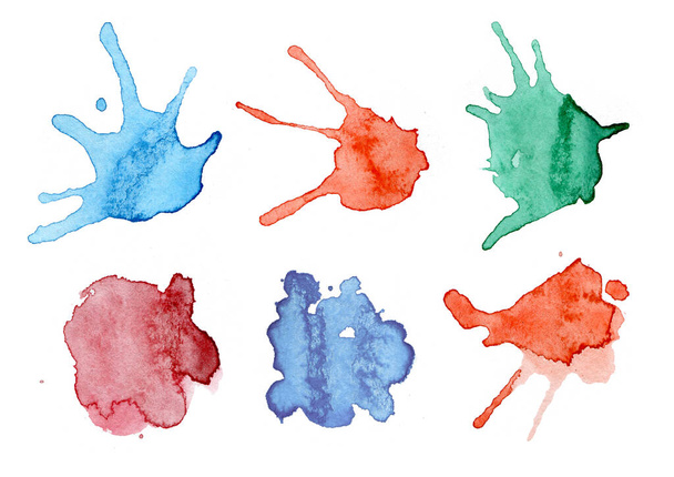 Рука пофарбована в акварель барвисті плями і краплі, встановлені на білому тлі
 - Фото, зображення