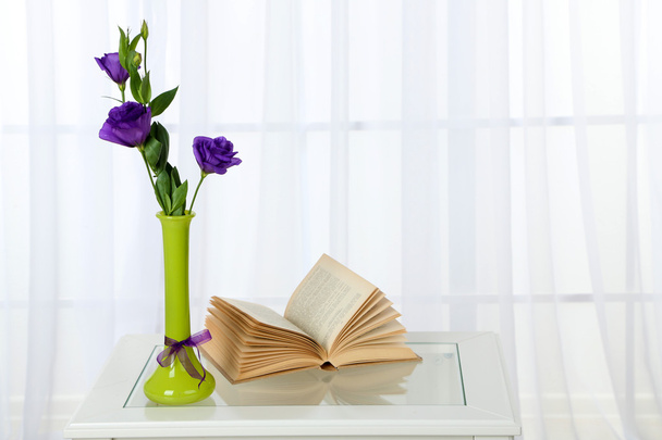 Beautiful bouquet of flowers in vase on window background - Fotografie, Obrázek