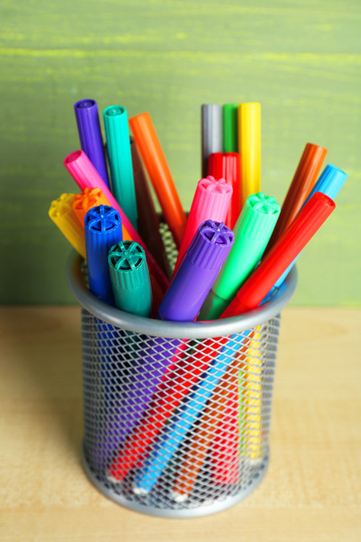 Colorful markers in metal holder - Φωτογραφία, εικόνα