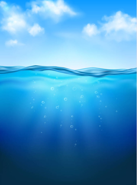 Ilustrações subaquáticas realistas vetoriais com feixes de luz e bolhas - Vetor, Imagem