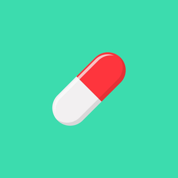 Red Pill Capsule, Medicine, vector mark symbols green style. Isolated icon. Flat style vector illustration. - Vector, Imagen