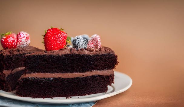 шоколадный торт, сладкая и сладкая еда, вкусный и жирный десерт - Фото, изображение
