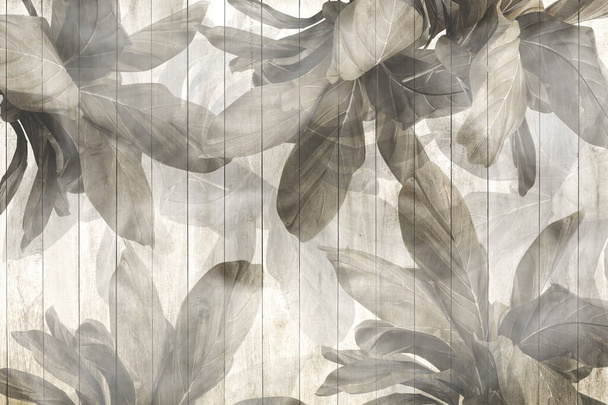 Tropical leaves and Trees Wallpaper design - 3D illustration - Zdjęcie, obraz
