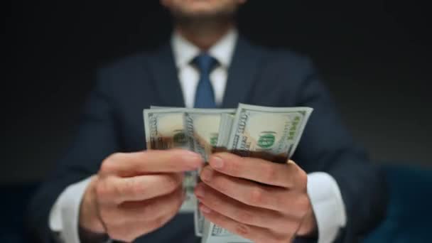 Formally dressed man counting US Dollar bills, close-up. Concept of investment, success, financial prospects or career advancement. - Footage, Video
