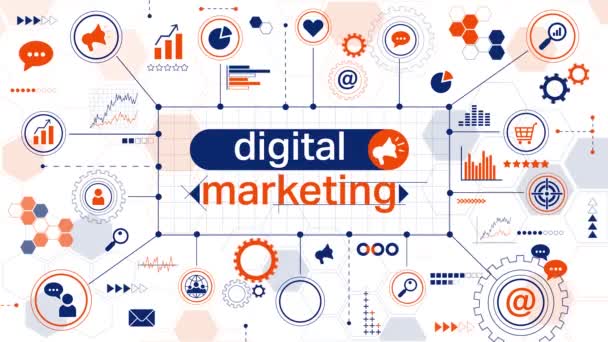 Digital marketing animation. Marketing network concept with text, icons, charts and infographic elements on white background - Footage, Video
