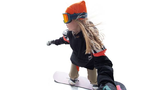 Snowboardos lány elszigetelt fehér - Fotó, kép