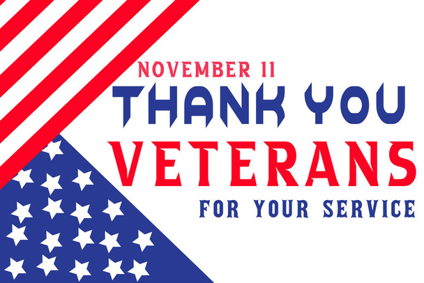 Veterans Day Armistice Day Thank You vector design for November 11 National holiday in America.National Military Family Month in United States. Thank you for your service an protecting our freedom on american flag background. - Vector, imagen