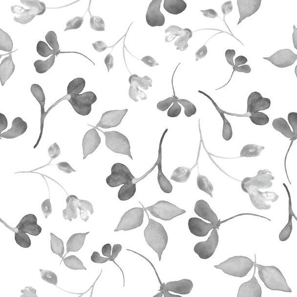 Umělecký bezešvý vzor s abstraktními šedými větvemi, listy, izolovaný na bílém pozadí. Pro interiér, tapety, obaly, obaly nebo potisk. - Vektor, obrázek