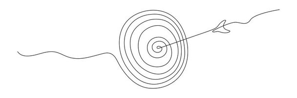 Target with arrow continuous line drawing. Hand drawn linear goal circle. Vector illustration isolated on white. - Vector, Image