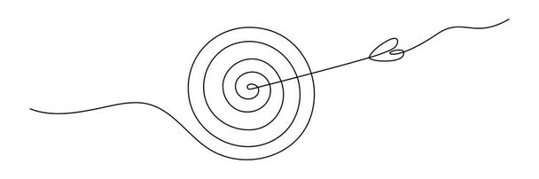 Target with arrow continuous line drawing. Hand drawn linear goal circle. Vector illustration isolated on white. - Vector, Image