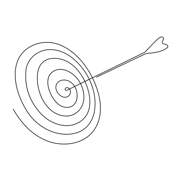 Objetivo con dibujo de línea continua de flecha. Círculo lineal dibujado a mano. Ilustración vectorial aislada en blanco. - Vector, imagen