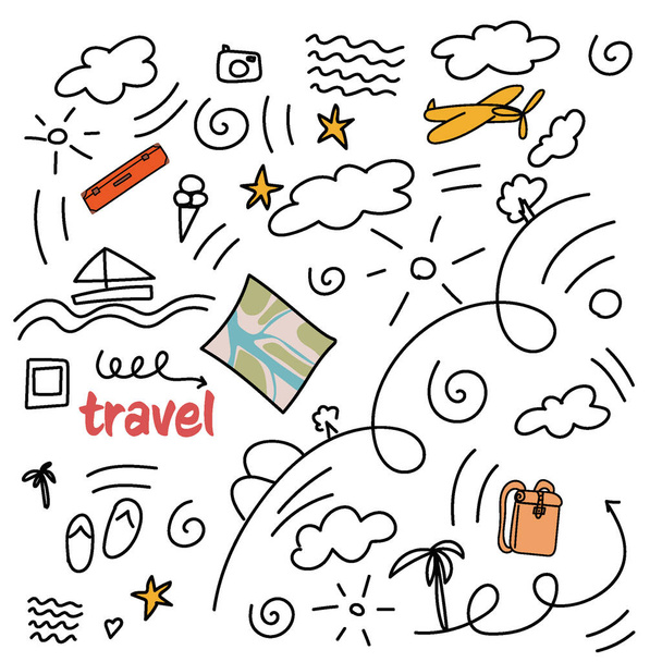 stylish picture, map plane backpack. Travels. Vector illustration - Vektor, Bild