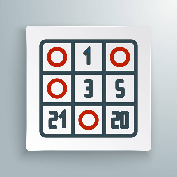 Κάρτα Bingo γραμμής με εικονίδιο τυχερών αριθμών που απομονώνεται σε λευκό φόντο. Πολύχρωμο περίγραμμα έννοια. Διάνυσμα. - Διάνυσμα, εικόνα