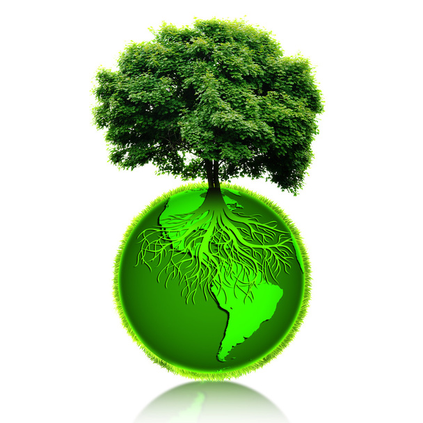 Malé eco planeta s strom a kořeny na něm. Zelená země concept. - Fotografie, Obrázek