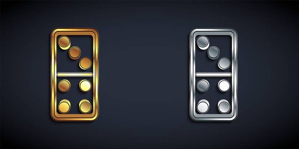 Gold and silver Domino icon isolated on black background. Long shadow style. Vector. - Vector, Image