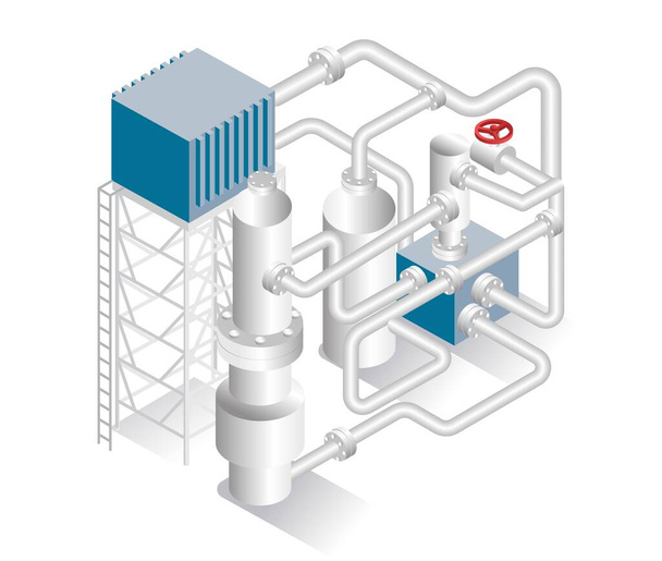 Illustrazione del concetto di design isometrico. biogas macchina tubo industriale - Vettoriali, immagini