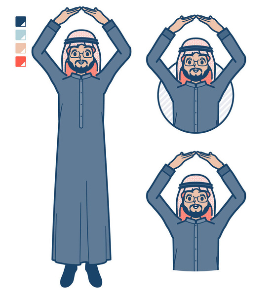 A arabian middle man in Black costume with Making a circle with arms images.It's vector art so it's easy to edit. - Vecteur, image