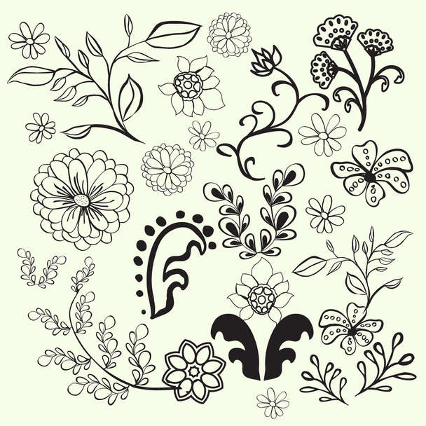 Hand Drawn Floral Design ELements - Illustration - Vector, Image