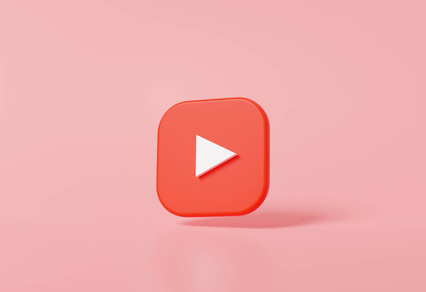 Video pazarlama konsepti medya oynatıcısı kırmızıyı büker, sosyal medya minimal stili pembe pastel renkte gölgede yüzer. Kompozisyon şablonu Reklam arkaplanı, 3d oluşturma - Fotoğraf, Görsel