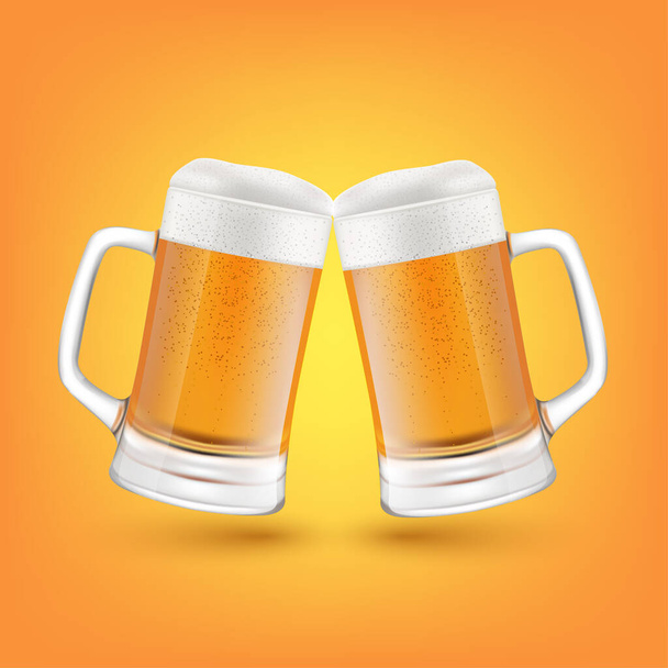 Bier vol glas. Mok vol met blond bier met schuim. Alcoholische dranken voor feestjes. Realistische 3D Vector illustratie. - Vector, afbeelding