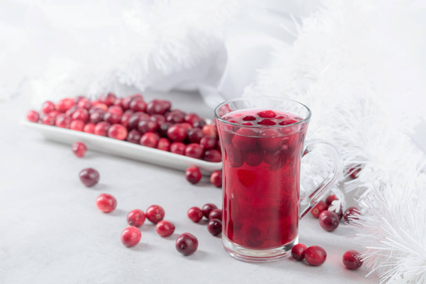 Hot winter drink with cranberries. Copy space. - Zdjęcie, obraz
