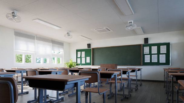sala de aula sem aluno, renderização 3d - Foto, Imagem