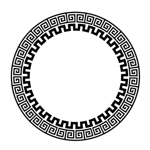 Greek round frame. Ancient Greek key black frame pattern, round antique border from Greece. - Vector, Image