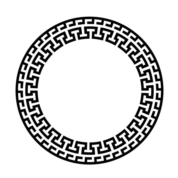 Греческая круглая рамка. Черная рамка древнегреческого ключа, круглая античная граница с Грецией. - Вектор,изображение