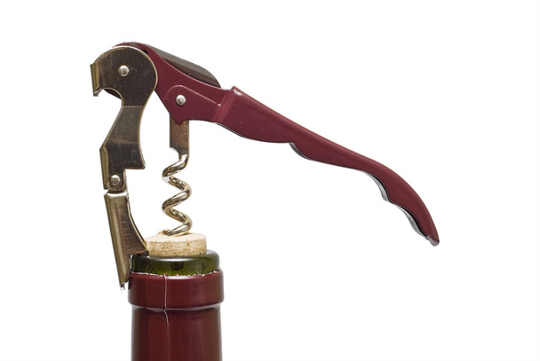corckscrew άνοιγμα ένα μπουκάλι. - Φωτογραφία, εικόνα