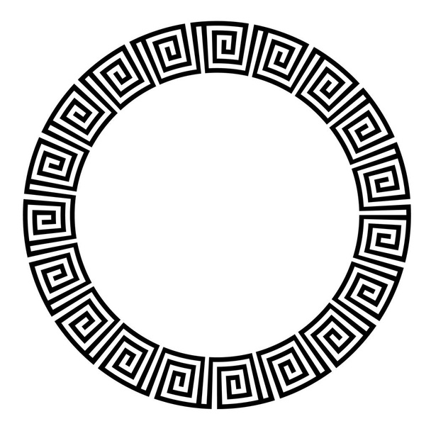 Griechischer Rundrahmen. Antikes griechisches Schlüsselmuster mit schwarzem Rahmen, runde antike Borte aus Griechenland. - Vektor, Bild