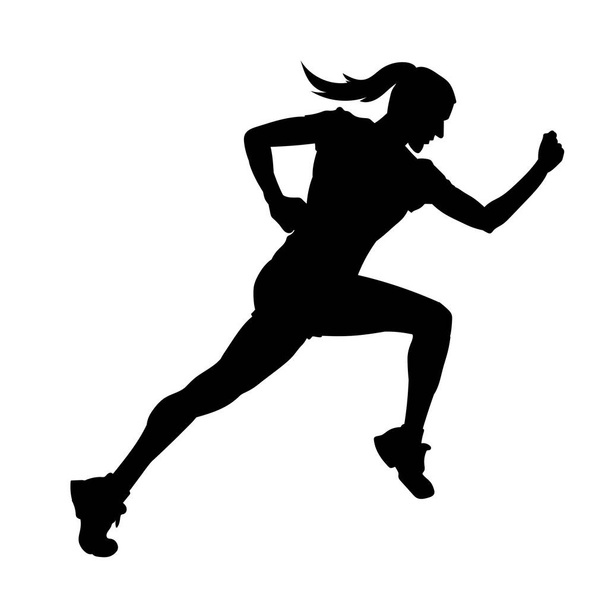 female jogger vector silhouette jogging. running. woman marathon. - Vector, Image
