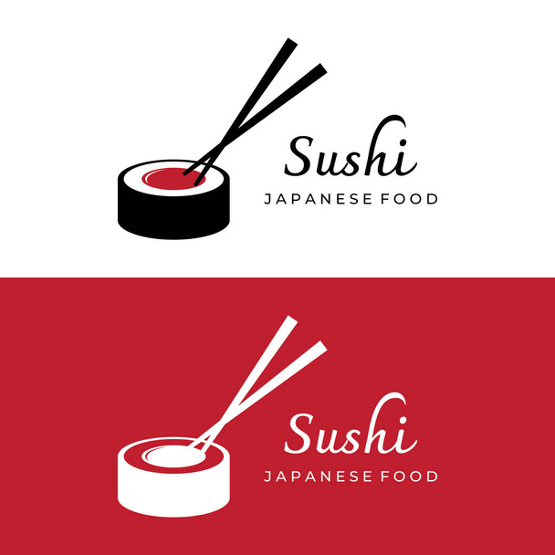 Sushi logó sablon.Tengeri ételek vagy hagyományos japán konyha lazaccal, finom ételek.Logó japán étterem, bár, sushi bolt. - Vektor, kép