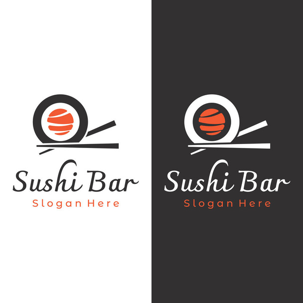 Modelo do logotipo do sushi. Frutos do mar ou cozinha tradicional japonesa com salmão, comida deliciosa. Logotipo para restaurante japonês, bar, loja de sushi. - Vetor, Imagem