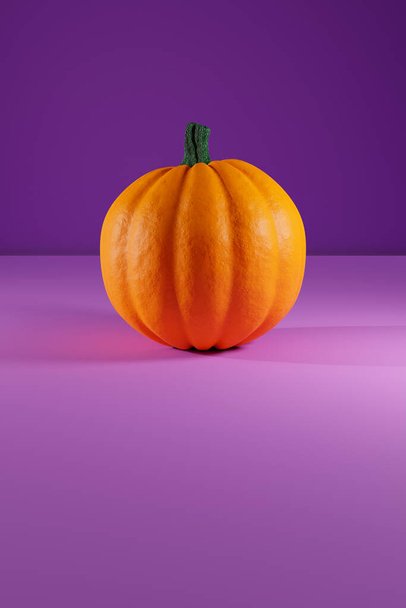 Single pumpkin on purple background. Halloween style empty canvas - Photo, Image