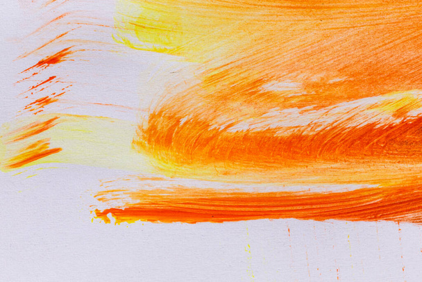 acrylic orange red yellow brown paint texture background hand made brush on paper - Фото, изображение
