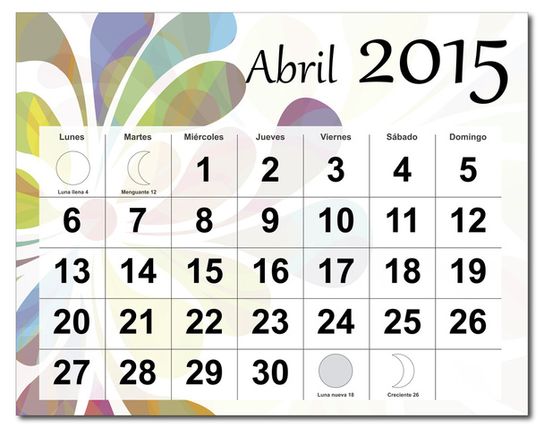 Nisan 2015 yılında İspanyolca sürüm takvimi - Vektör, Görsel