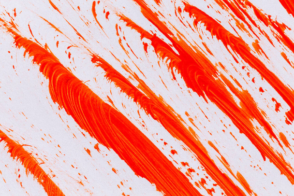 acrylic orange red paint texture background hand made brush on paper - Photo, Image