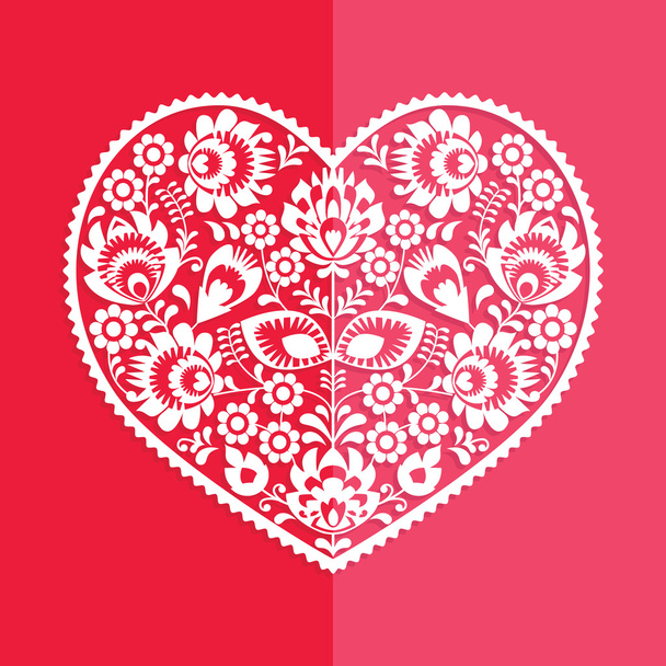 Valentine's Day card - Polish folk art heart Wycinanka - Vektori, kuva