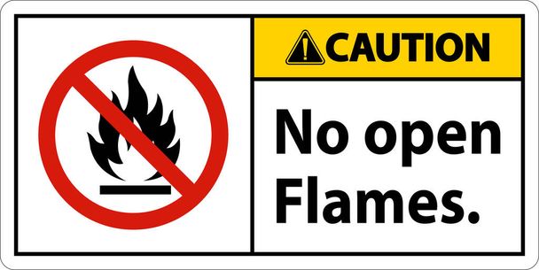 Precaución No hay signos de etiqueta de llamas abiertas sobre fondo blanco - Vector, imagen