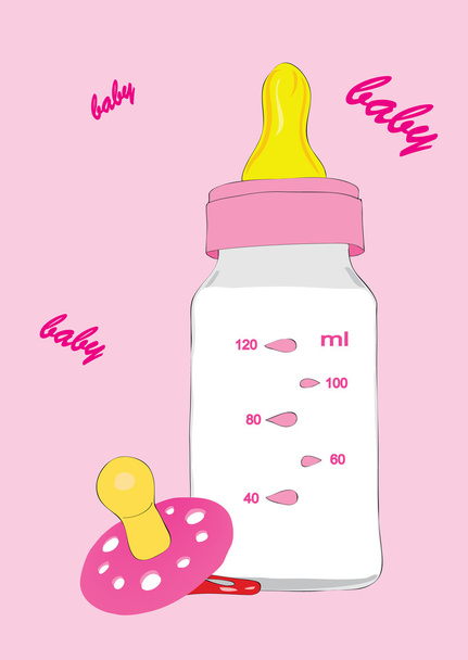 Baby bottle with nipple and milk. - Vector, Image