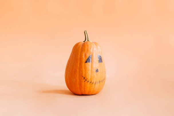 orange pumpkin on a orange background. halloween concept. Healthy food. Vegetables. - Photo, Image